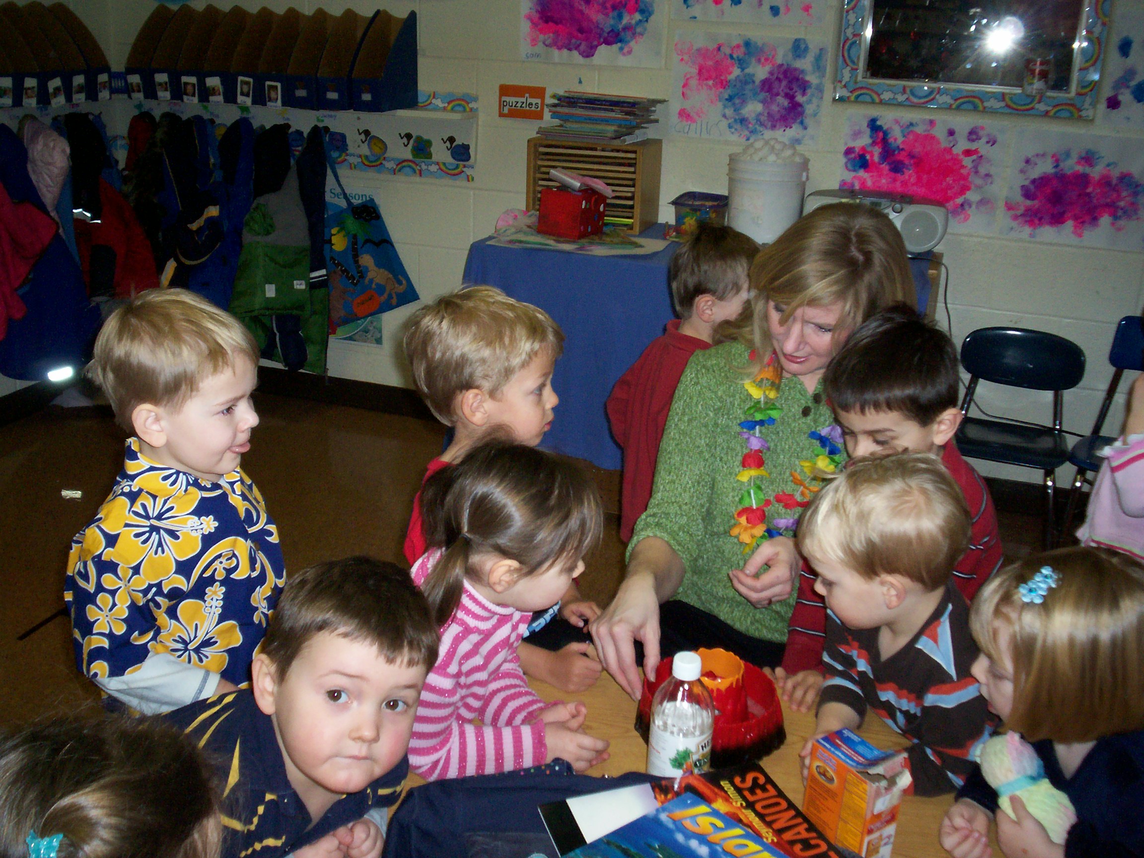 Children creating a volcano.